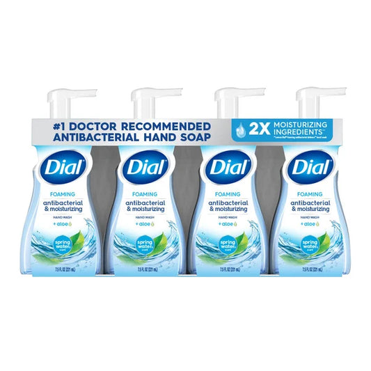 Dial Antibacterial & Moisturizing Foaming Hand Wash + Aloe, Spring Water Scent, 7.5 fl oz, 4 ct