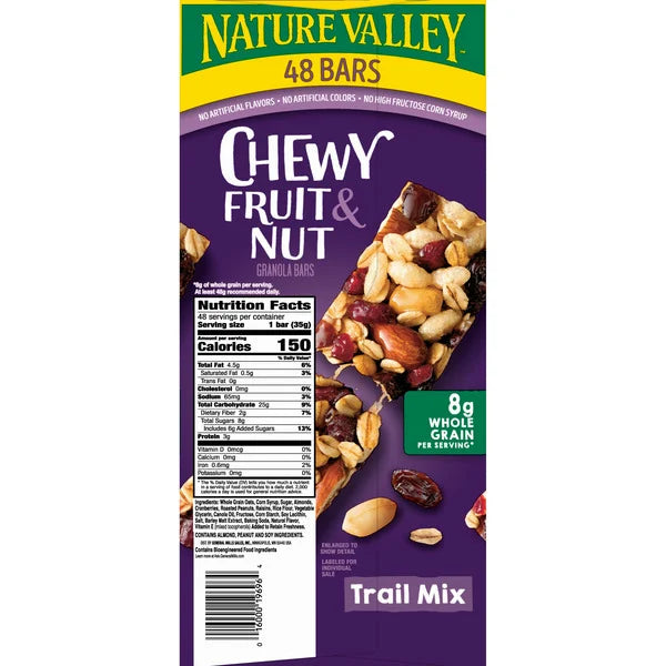 Nature Valley Fruit & Nut Chewy Granola Bars, Trail Mix, 1.2 oz, 48 ct