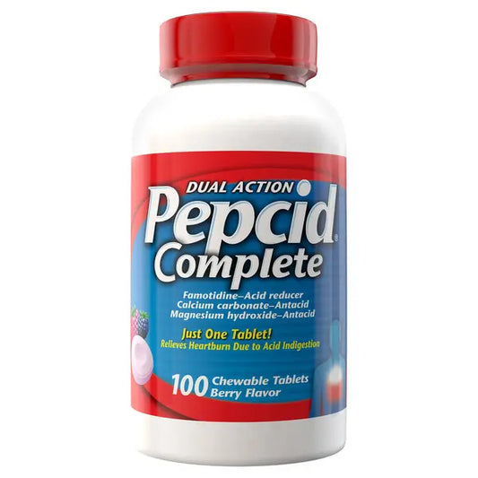 Pepcid Complete Dual Action Acid Reducer + Antacid, 100 Chewable Berry Tablets