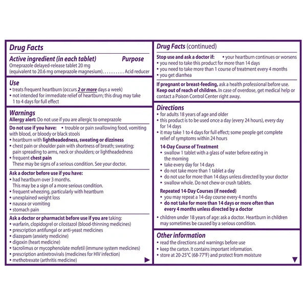 Prilosec OTC 20 mg Tablets, 42 Count