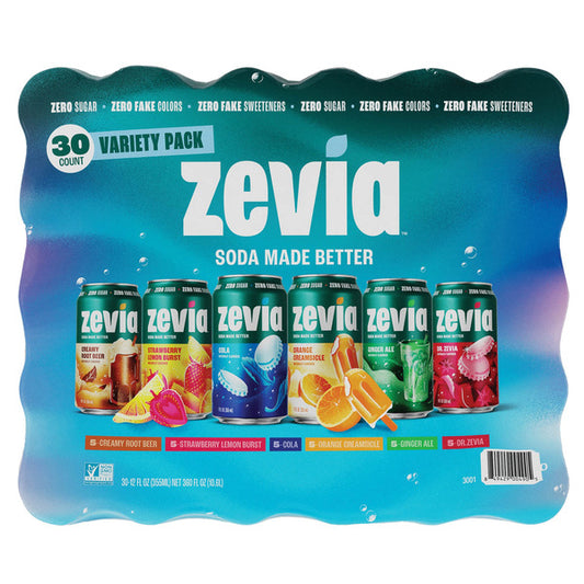 Zevia Soda Variety Pack, 12 fl oz, 30-count