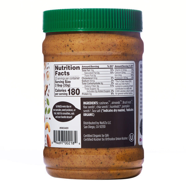 Nuttzo Organic 7 Nut & Seed Butter, Power Fuel Crunchy, 26 oz