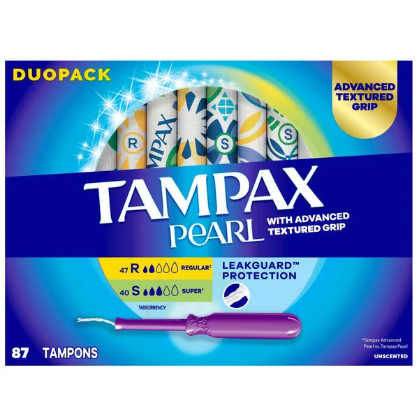 Tampax Pearl Tampons, Regular and Super, Variety Pack, 87 ct