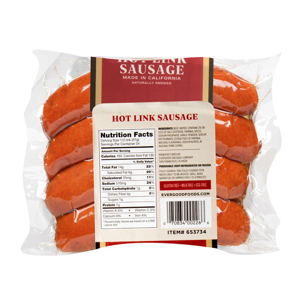 Evergood Louisiana Brand Hot Link Sausage, 12 Links, 3 lbs