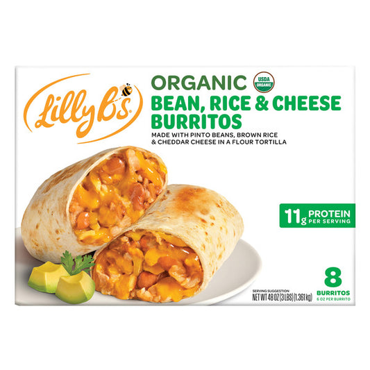 Lilly B's Organic Bean, Rice & Cheese Burrito, 6 oz, 8-count