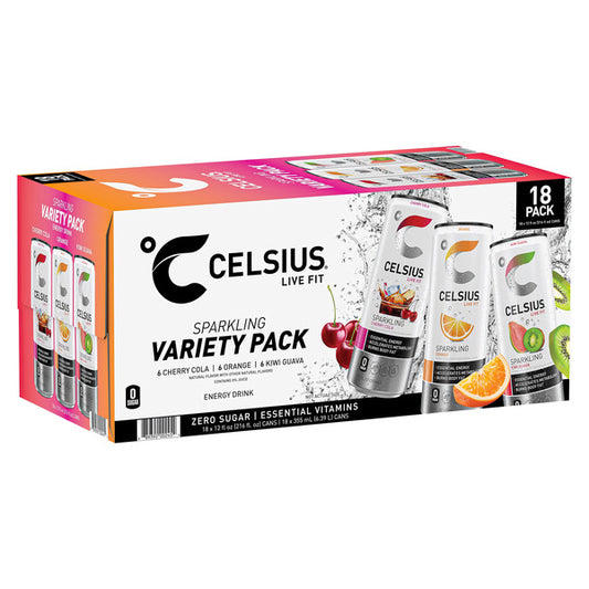 Celsius Sparkling Energy Drink, Core Variety Pack, 12 fl oz, 18-count
