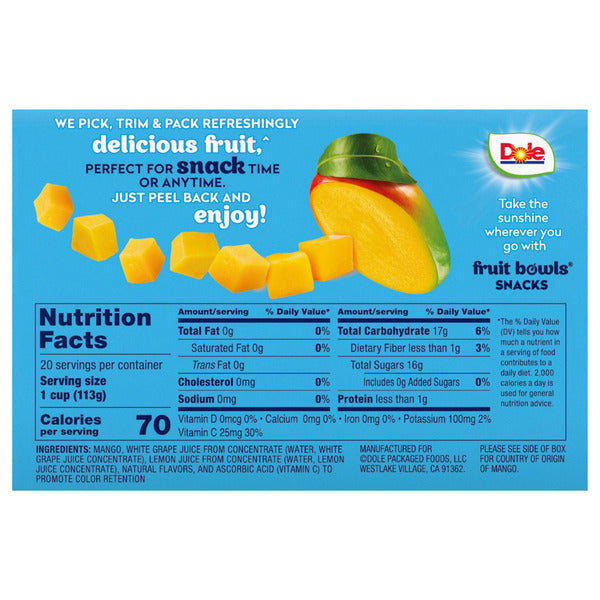 Dole Mango Fruit Bowls, 4 oz, 20-count