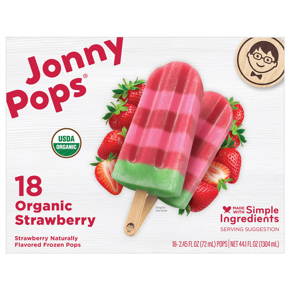 JonnyPops Organic Strawberry Frozen Pops, 2.45 fl oz, 18-count