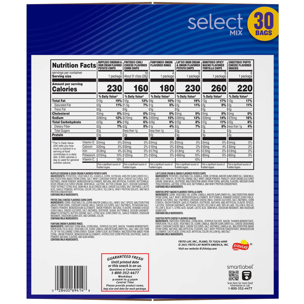 Frito-Lay Select Mix, Variety Pack, 30 ct