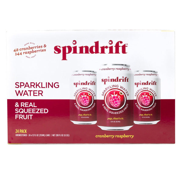 Spindrift Sparkling Cranberry Raspberry, 12 fl oz, 24-count