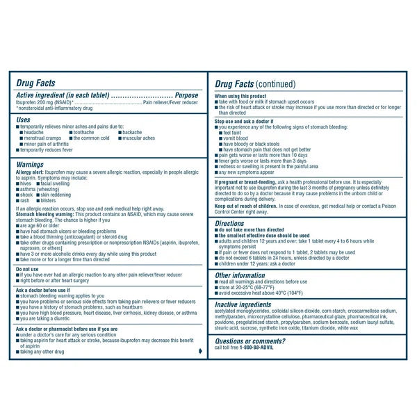 Advil Ibuprofen 200 mg., Pain Reliever/Fever Reducer 360 Tablets