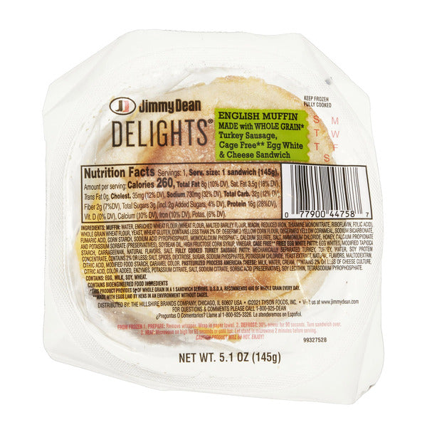 Jimmy Dean Delights, Turkey Sausage, Egg White & Cheese English Muffin, 12-count