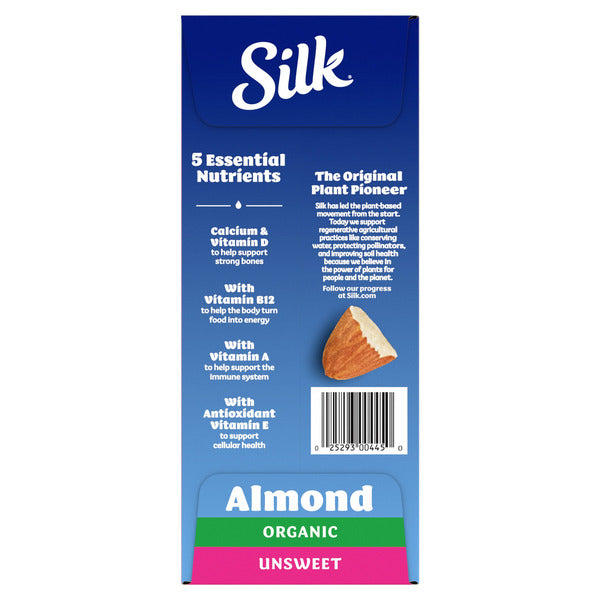 Silk Organic Almond Milk Unsweet, Half Gallon, 3-count