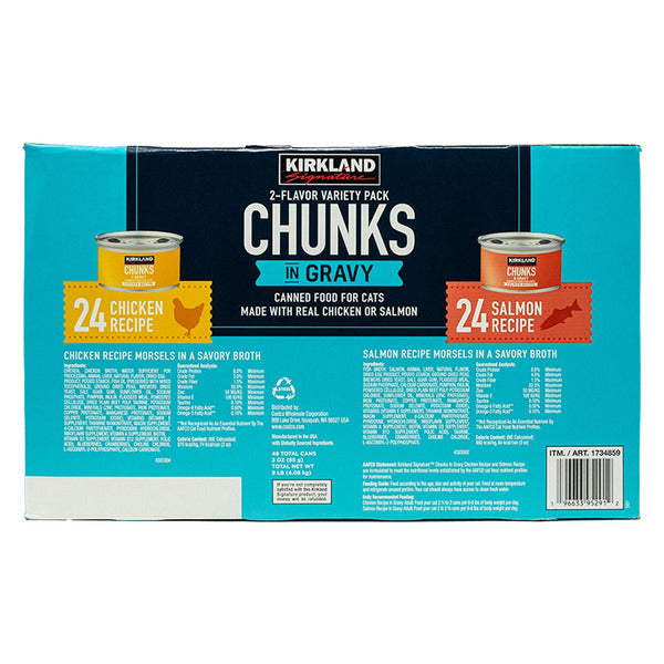 Kirkland Signature Chunks in Gravy, Canned Cat Food Variety Pack, 3 oz, 48-count