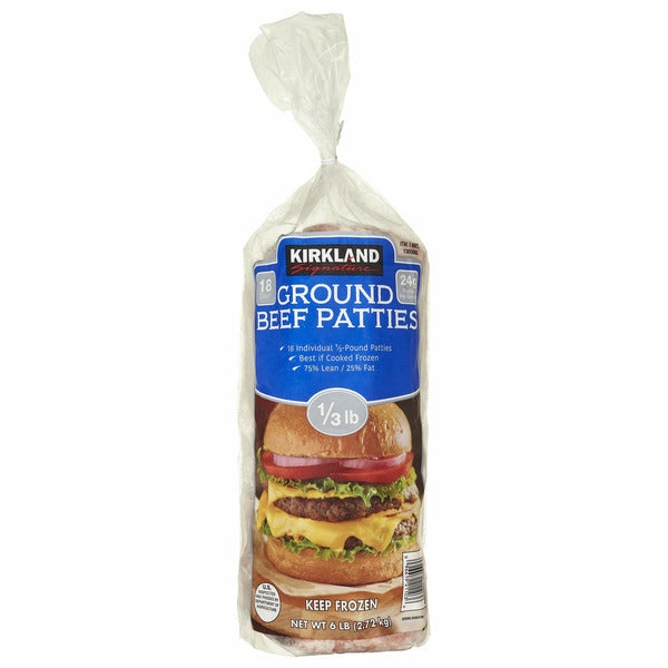 Kirkland Signature Ground Beef Patties, 1/3 lb Patty, 18-count