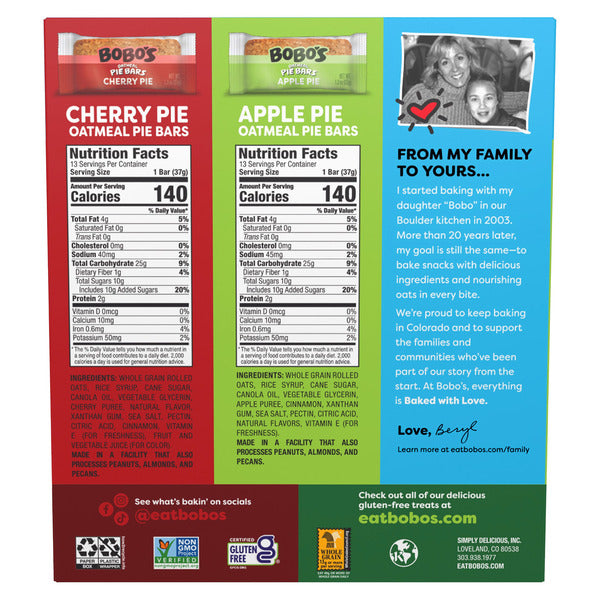 Bobo's Oatmeal Pie Bars Variety Pack, 1.3 oz, 26-count
