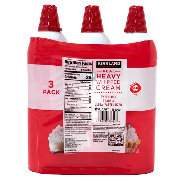Kirkland Signature Heavy Whipped Cream, 15 fl oz, 3 ct