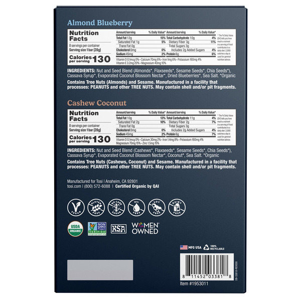 Tosi Organic Snack Variety Pack, 1 oz, 16-pack