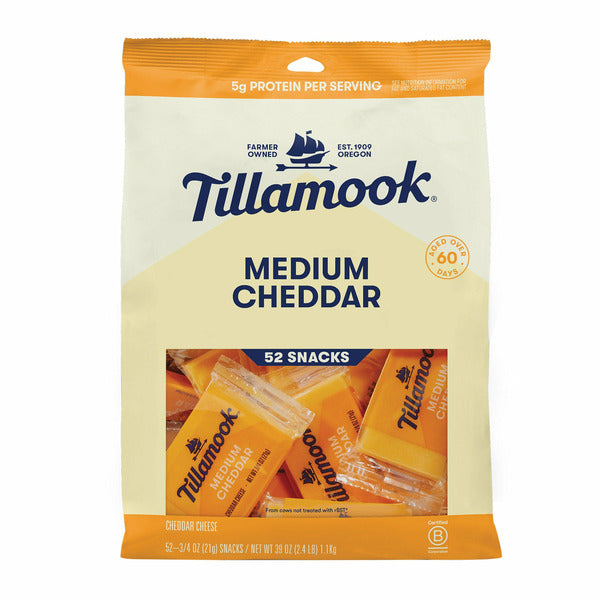 Tillamook Medium Cheddar Snacking Cheese, 0.75 oz, 52-count