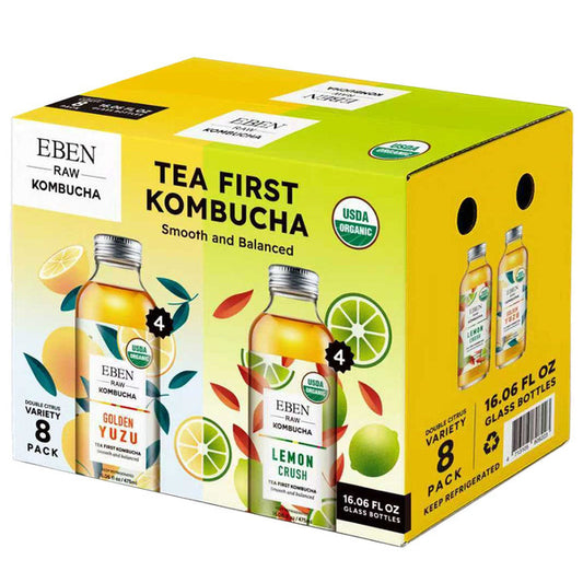 Eben Organic Raw Kombucha Variety Pack, 16.06 oz, 8-count