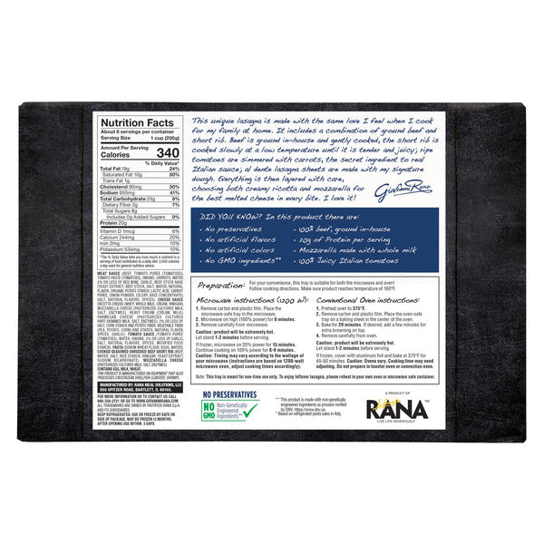 Rana Beef & Short Rib Lasagna, 42 oz