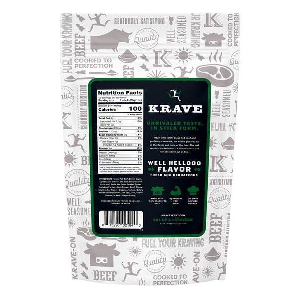 Krave Chimichurri Grass-Fed Beef Sticks, 1 oz, 12-count