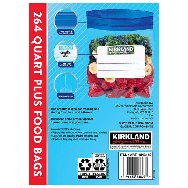 Kirkland Signature Freezer Quart Plus Bags, 264-count – Veruca San