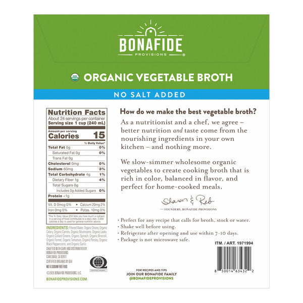 Bonafide Provisions Organic Vegetable Broth, 32 oz, 6-count