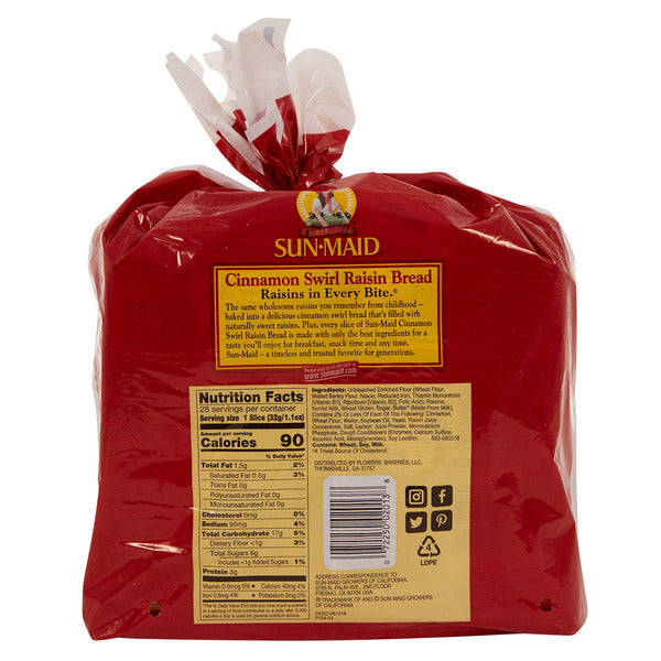Sun-Maid Raisin Bread Cinnamon Swirl, 16 oz, 2-count