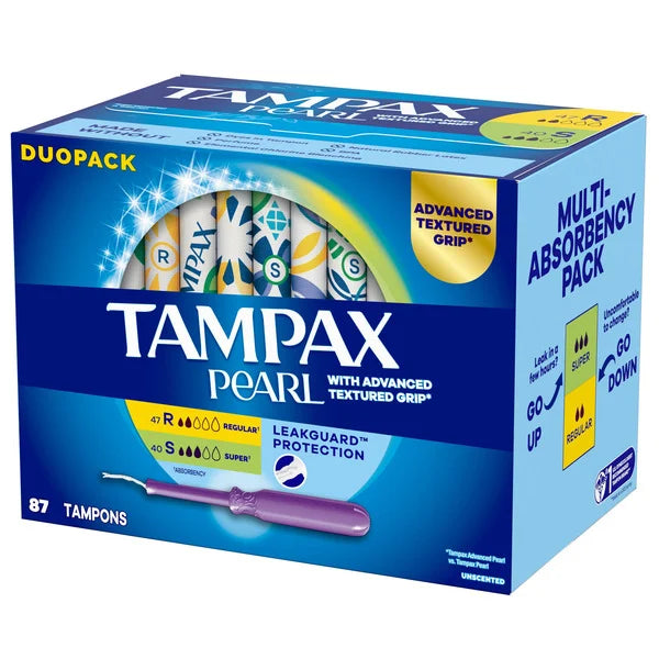 Tampax Pearl Tampons, Regular and Super, Variety Pack, 87 ct