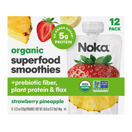 Noka Organic Superfood Strawberry Pineapple Smoothies, 4.22 oz, 12-count