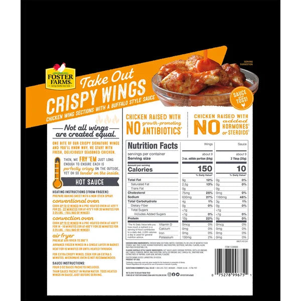 Foster Farms Take Out Crispy Chicken Wings, Classic Buffalo, 4 lbs