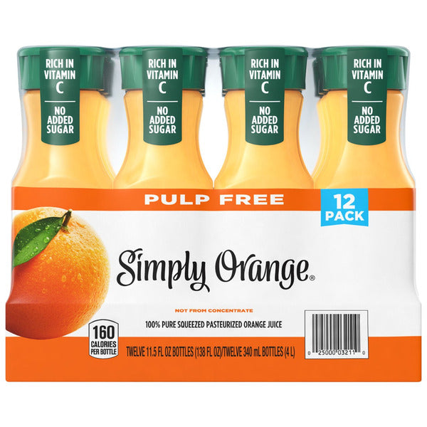 Simply Orange Pulp Free Orange Juice, 11.5 fl oz, 12 ct