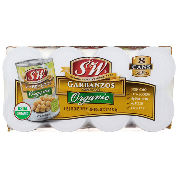 S&W, Organic Garbanzo Beans, 8 ct, 15.5 oz