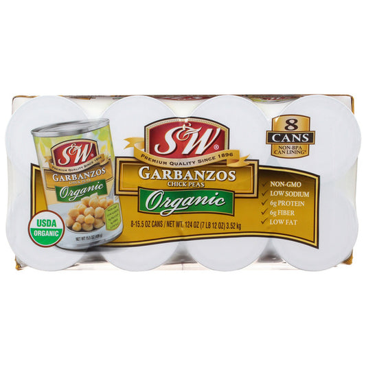 S&W, Organic Garbanzo Beans, 8 ct, 15.5 oz