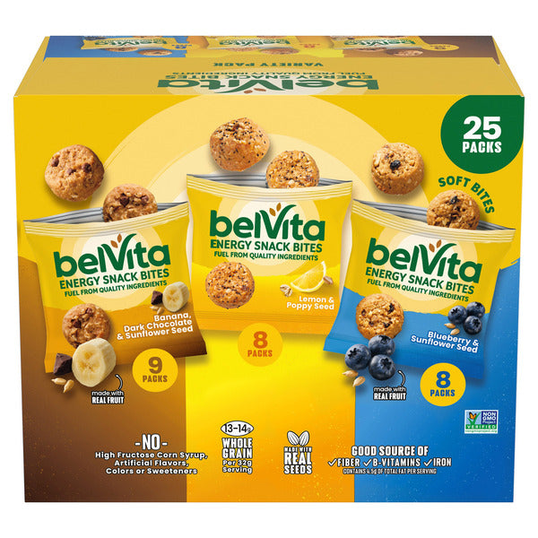 belVita Energy Snack Bites Variety Pack, 25-count