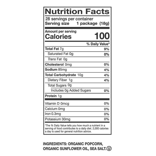 Skinny Pop Organic Popcorn, 0.65 oz, 28-count