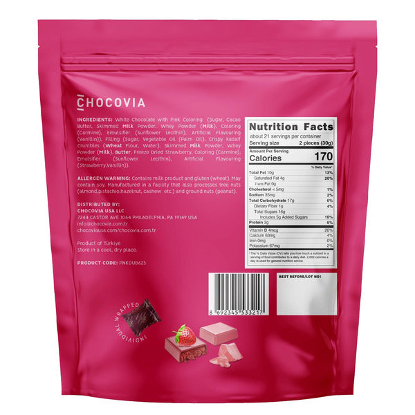 Chocovia Pink Chocolate with Strawberry & Kadaif Dubai Style, 22 oz