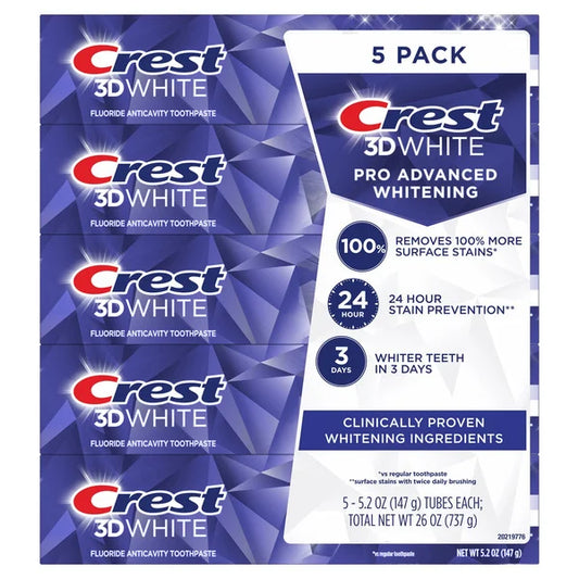 Crest 3D White Advanced Whitening Toothpaste, 5.2 oz, 5 Count