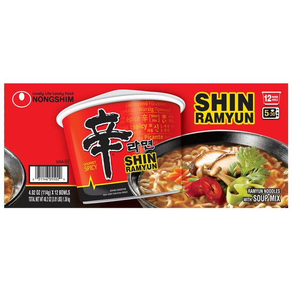 Nongshim Shin Ramyun Noodle Soup, Gourmet Spicy, 4.2 oz, 12 ct