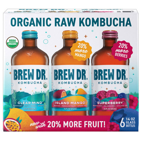 Brew Dr. Organic Raw Kombucha Variety Pack, 14 fl oz, 6-count