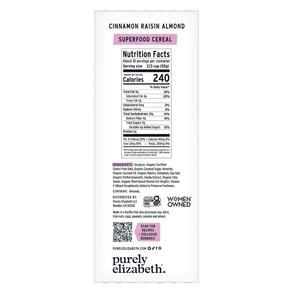 Purely Elizabeth Cinnamon Raisin Almond Cereal, 34 oz