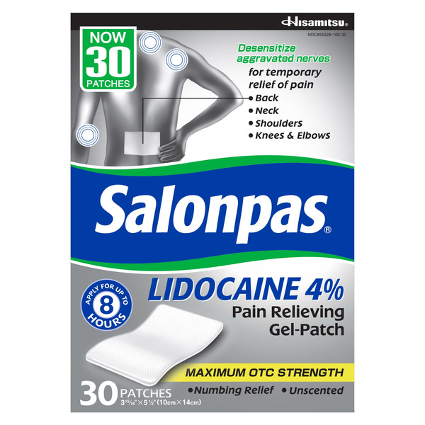 Salonpas LIDOCAINE 4% Pain Relieving Gel-Patch, 30 Patches