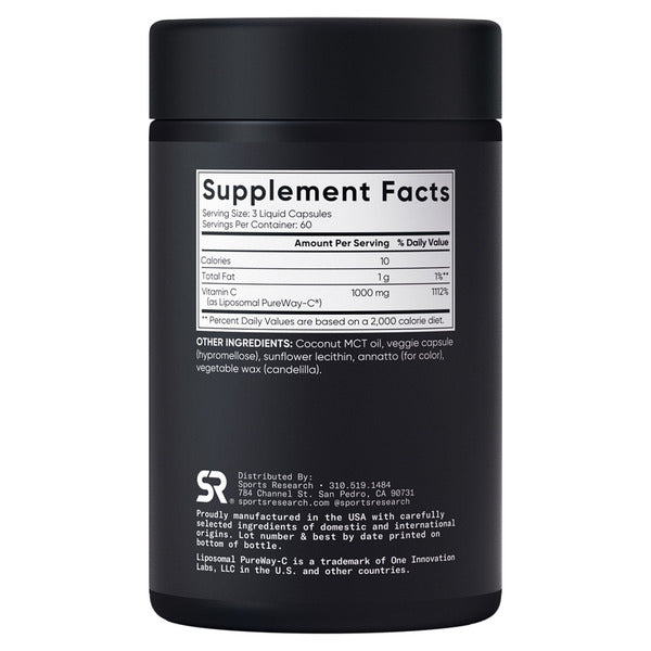 Sports Research Vitamin C Liposomal, 1000 mg, 180 Veggie Capsules