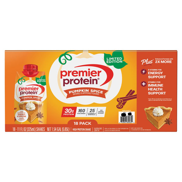 Premier Protein Shake, 30g Protein, Limited Edition Pumpkin Spice, 11 fl oz, 18 ct