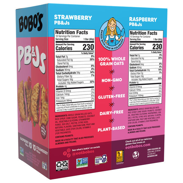 Bobo's PB&J's Oat Bar, Variety Pack, 2.1 oz, 20 ct