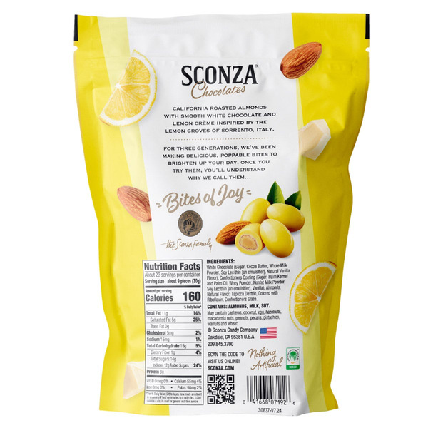 Sconza Chocolates Lemoncello White Chocolate Almonds, 24 oz