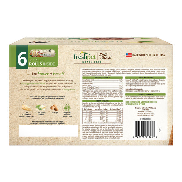 Freshpet Deli Fresh Dog Food, Chicken Recipe, 1.5 lbs, 6-rolls