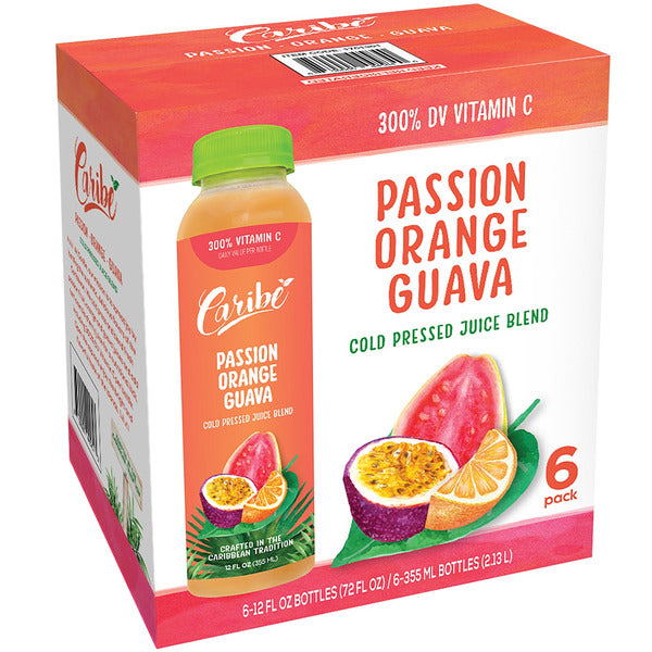Caribe Cold Pressed Juice Blend, Passion Orange Guava, 12 fl oz, 6 ct