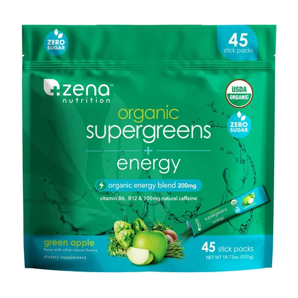 Zena Supergreens Plus Energy, 45 Stick Packs – Veruca San Elijo